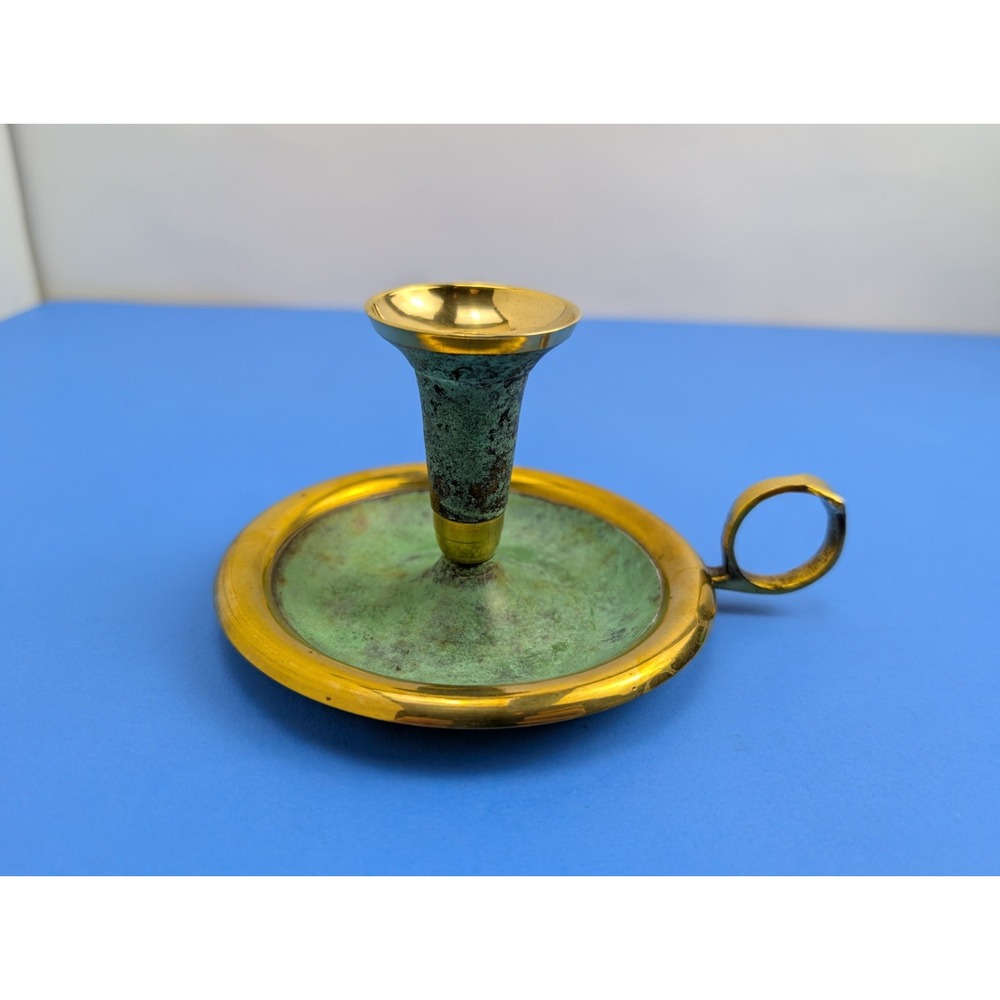 Vintage Brass Made in India Single Portable Candlestick Holder Finger Hook